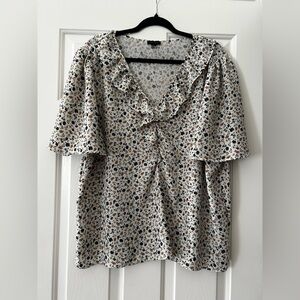 Ann Taylor Floral Ruffle Blouse in Black and Brown